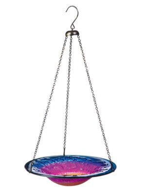 23″ Birdbath Hanging Glass Blue/Pink 2BF665