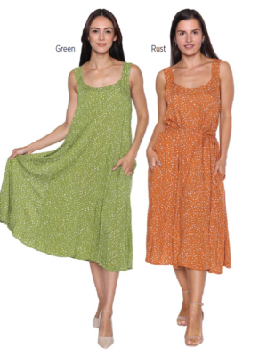Dress Sleeveless Mid-Length Green T4399