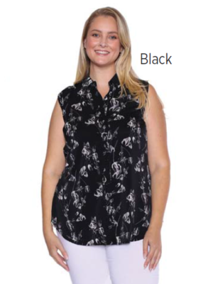 Top Sleeveless Button-Up Black w/ Floral T4897