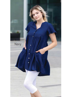 Dress Short Sleeved Short Length Navy Blue T4924