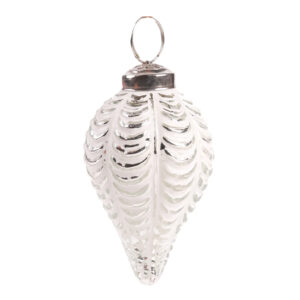 3″ Ornament Pinecone Glass White w/ Silver F25H132